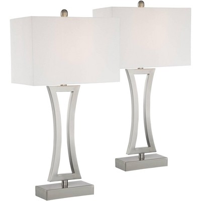 360 Lighting Modern Table Lamps Set of 2 with WiFi Smart Sockets Brushed Nickel Off White Rectangular Shade Living Room Bedroom