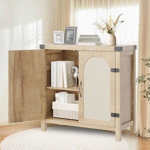 Rattan-Accent Buffet Cabinet with Storage, Adjustable Shelves Sideboard, Synthetic Rattan Doors Storage Cabinet for Living Room, Dining Room - 1 of 4