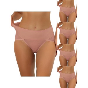 Allegra K Women's Ribbed High Waist Tummy Control Available 5 Packs in Plus Size Briefs - 1 of 4
