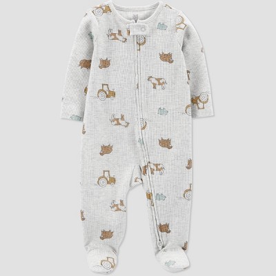 Carter's Just One You® Baby Boys' Tractor Farm Interlock Footed Pajama - Gray Newborn