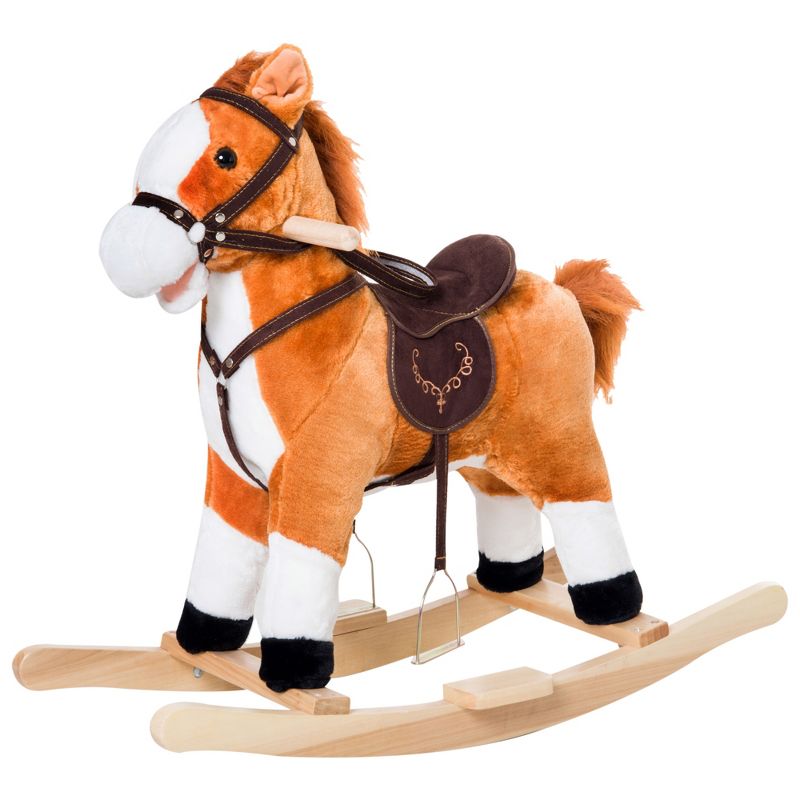 Qaba Kids Plush Toy Rocking Horse Ride on with Realistic Sounds -  Brown, 4 of 9