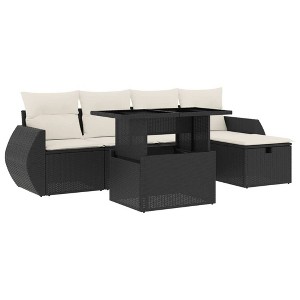 vidaXL 6 Piece Patio Sofa Set with Cushions - Black and Cream without storage - 1 of 4