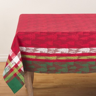 Red and Green Plaid Christmas Tree Cotton Tablecloth