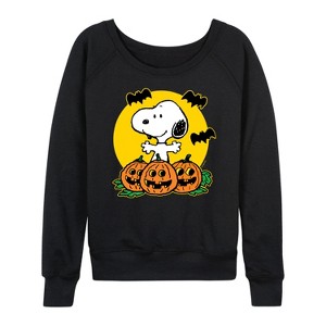 Women's - Peanuts - Snoopy Pumpkin Patch Lightweight French Terry Wide Neck Long Sleeve Shirt - 1 of 4