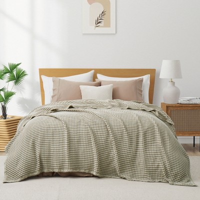 Puredown Organic Cotton Soft Lightweight Waffle Weave Bed Blanket, Breathable Textured Blanket for All Season