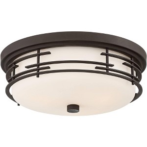 Franklin Iron Works Arden Rustic Ceiling Light Flush Mount Fixture 14" Wide Antique Bronze 3-Light White Glass Shade for Bedroom Kitchen Living Room - 1 of 4