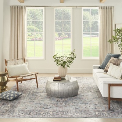 Nicole Curtis Light Grey/Blue Floral Flat Woven Area Rug 7'10" x 9'10"