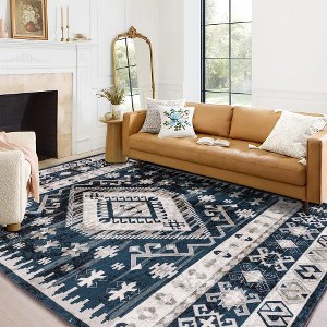 Kumasinova Vintage Boho Area Rug, Washable Rug with Floral Pattern, Faux Cashmere Living Room Rug, Non-Slip Rugs, Stain-Resistant Door Mat - 1 of 4