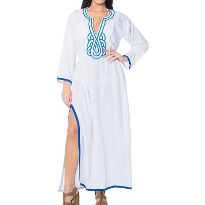 LA LEELA women's Vacation Casual Swim Holiday Beachwear Summer Swimsuit Cover ups Long Beach Dress Robe for Women Medium-Large White, Solid