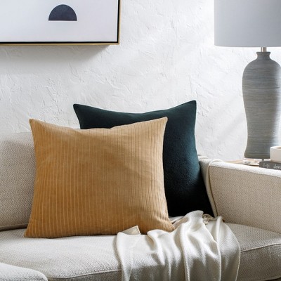 Kamesha Tan Cotton 22" Square Pillow Cover with Down Insert
