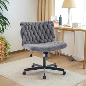 Wide Seat Desk Chair with Wheels, Criss Cross Legged Home Office Chair with Rocking Function & Adjustable Height, Comfy Swivel Armless Chair - 1 of 4