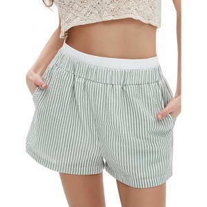 EXLURA Women's Stripe Print Exposed Boxer Shorts Elastic High Waisted Wide Leg Y2K Workout Gym Shorts - 1 of 4