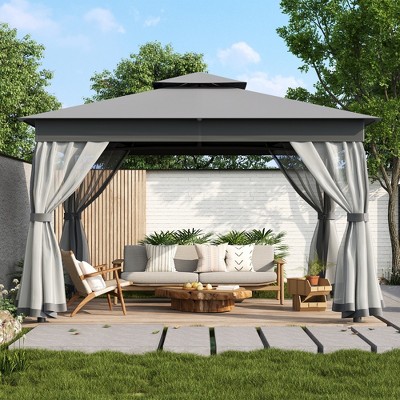 VYNXARIA 10*12 Outdoor Gazebo Tent with Double Roofs, Patio Gazebo with Mosquito Netting, Patio Canopy for Backyard, Garden, Lawn and Deck,Gray