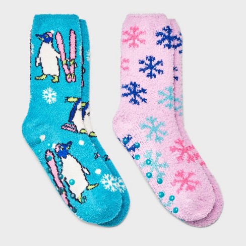 Kids' 2pk Cozy Crew Socks - Cat & Jack™ Aqua Blue M/l : Target