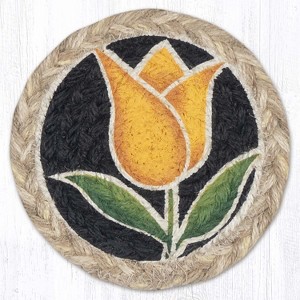 Earth Rugs Yellow Tulip Jute Coaster – 5"x5" Round Floral Braided Jute Mat for Bright Spring Table Decor - 1 of 3