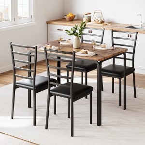 5-Piece Kitchen Dining Room Table Chair Set, Metal Frame Dining Set with Wooden Tabletop, Square Dinner Table, Easy Assembly, for Home - 1 of 4