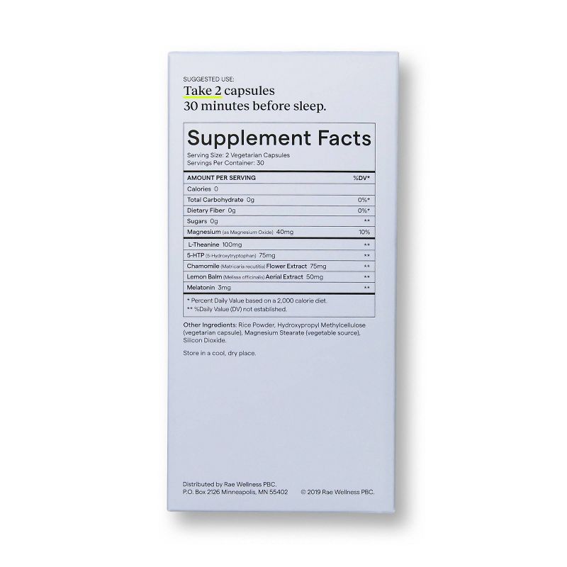 Rae Sleep Dietary Supplement Vegan Capsules with Melatonin - 60ct, 5 of 12