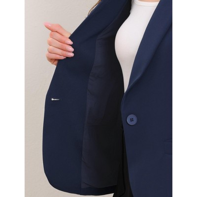 INSPIRE CHIC Women's 3/4 Sleeve Shawl Lapel Pocket Single Button Office Work Blazer Medium Royal Blue — фото 4