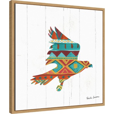 Southwestern Geometric Eagle Print on Canvas with Natural Frame