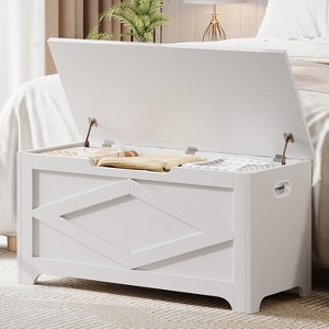 39.4" Storage Chest,Wooden Storage Bench with Safety Hinges,Modern Style Lift-Top Toy Chest with Safety Hinge for Entryway - 1 of 4