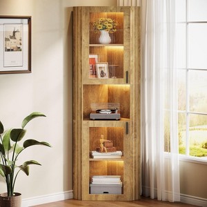 Tribesigns Farmhouse Corner Cabinet with Lights, 5-Tier Tall Storage Cabinet with 2 Doors, for Dining Room, Living Room, Kitchen, Rustic Brown - 1 of 4