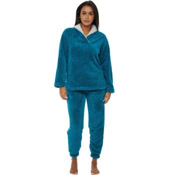 ADR Women's Ribbed Knit Pajamas Set Set with Pockets, Drop Shoulder  Sleepshirt and Pajama Thermal Underwear Pants Blue X Large