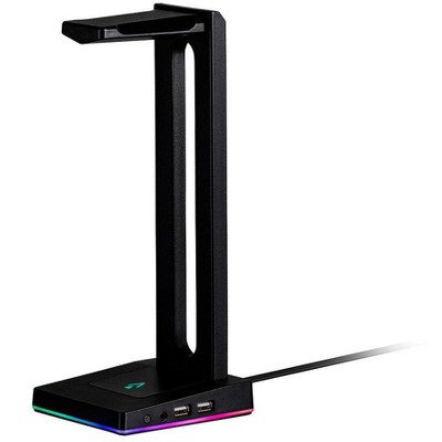 Monoprice Headset Stand - 2-port USB Hub, 3.5mm Audio Jack, RGB Lighting, Headphone Holder for Gamers Gaming PC Accessories Desk - Dark Matter Series