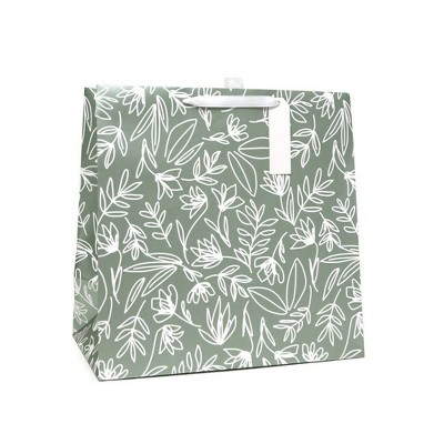 Square Gift Bag White Leaf on Green with Silver Mirror - Spritz™
