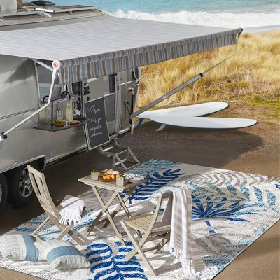 Gray and Blue Rectangular Synthetic Flat Woven Reversible Rug