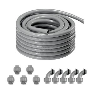 VEVOR 1/2-Inch Flexible Electrical Conduit, 100 ft, PVC Liquid-Tight Conduit Non-Metallic with 5 Straight and 5 90-Degree Conduit Connector, Grey - 1 of 4