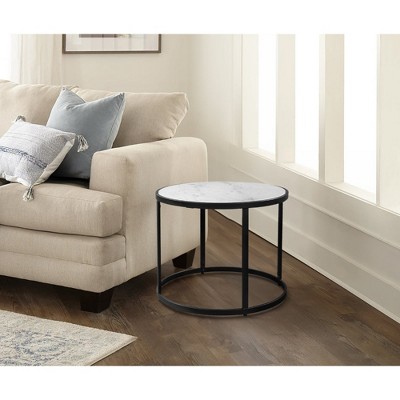 Royal Hampton, 23 Inch Side End Table, Modern Round Marble Top, Classic Iron Frame