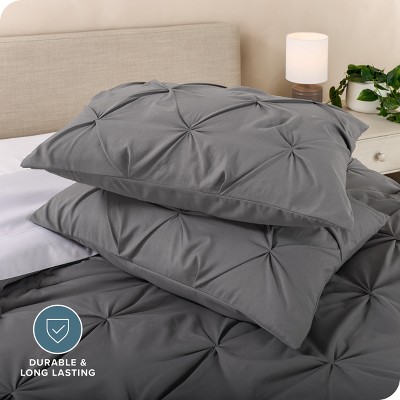 Full Gray Microfiber Pintuck Down Alternative Comforter Set