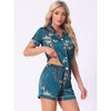 cheibear Women's Summer Short Sleeves Button Down Shirt with Shorts Pajamas Sets - 2 of 4
