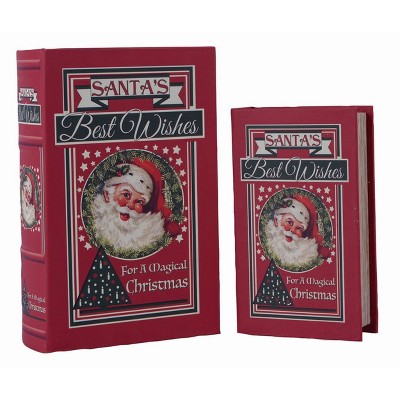 Transpac Wood 7 in. Red Christmas Santa Book Boxes Set of 2