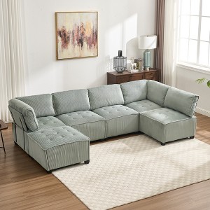 U-Shaped Sectional Sofas with Reversible Chaise, Luxurious Corduroy Upholstery, Deep Seat Comfort & Durable Support Perfect for Living Room - 1 of 4