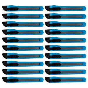 MotoProducts 20 Bulk 5" Box Cutters Sky Blue with Snap-Off Blades and Safety Locks - 1 of 4