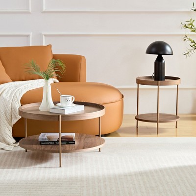 Okak 2 tier Round Nesting Coffee Table Set of 2, Modern End Side Tables for Living Room/Office, Space-Saving Balcony Yard