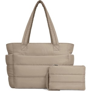 Puffer Tote Bag for Women, Lightweight Quilted Shoulder Bag with Compartments for Work, Travel, and Gym - 1 of 4