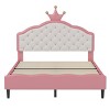 Twin Size Crown Princess Bed with Pink PU Leather Upholstery, Tufted Headboard and Soft Padded Frame for Girls Bedroom-Maison Boucle - 4 of 4