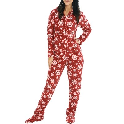 Women's Warm Fleece One Piece Hooded Footed Zipper Pajamas, Soft Adult Onesie  Footie With Hood For Winter : Target