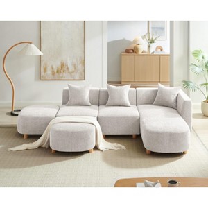 VANOMi 109.8" Boucle Modular Sectional Sofa with 3 Toss Pillows - 1 of 4