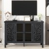 47.2" MDF Retro TV Stand with Glass Doors and 3 Cabinets, Sideboard Cabinet with Adjustable Shelves and Anti-tip Device for Living Room - 2 of 4