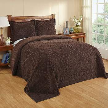 Set of 3 King Rio Collection 100% Cotton Tufted Unique Luxurious Floral Design Bedspread and Sham Set Chocolate - Better Trends