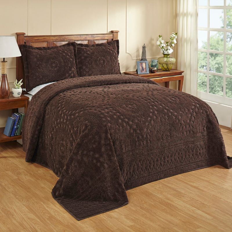 Set of 3 King Rio Collection 100% Cotton Tufted Unique Luxurious Floral Design Bedspread and Sham Set Chocolate - Better Trends, 1 of 6