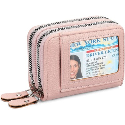 FATMOON RFID Blocking Leather Wallet for Women - Double Zipper Card Holder with ID Window,Large Capacity for Everyday Carry Travel Commuting