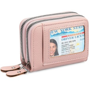 FATMOON RFID Blocking Leather Wallet for Women - Double Zipper Card Holder with ID Window,Large Capacity for Everyday Carry Travel Commuting - 1 of 4