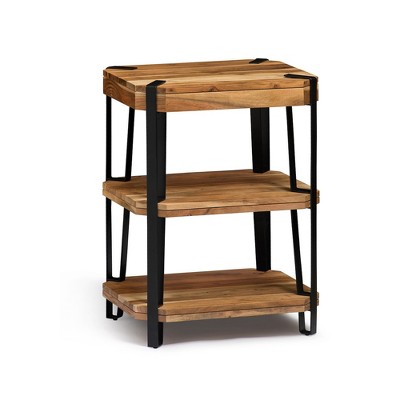 Alaterre Furniture 21" Ryegate Natural Brown Live Edge Solid Wood Two Shelf End Table Metal And Wood
