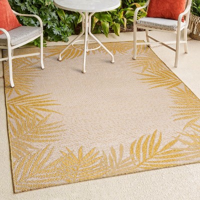Isla Coastal Cottage Palm Frond Border Indoor/Outdoor Area Rug - JONATHAN Y
