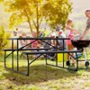 Gymax Folding Picnic Table and Bench Set w/ Wood Grain for Adults Indoor & Outdoor Steel Frame Collapsible Camping Table Black/White/Grey - 3 of 4