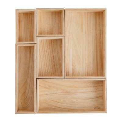 Light Natural 6-Piece Paulownia Wood Desk Drawer Organizer Set
